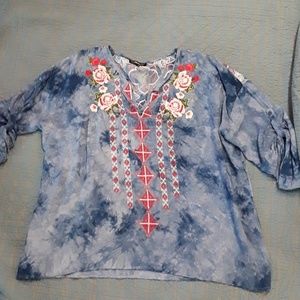 Andree by unit Large blue tie die embroidered top